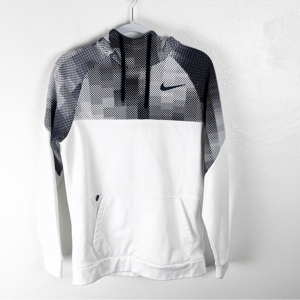 NIKE White Geometric Print Long Sleeves Kangaroo Pocket Hoodie Pullover Small